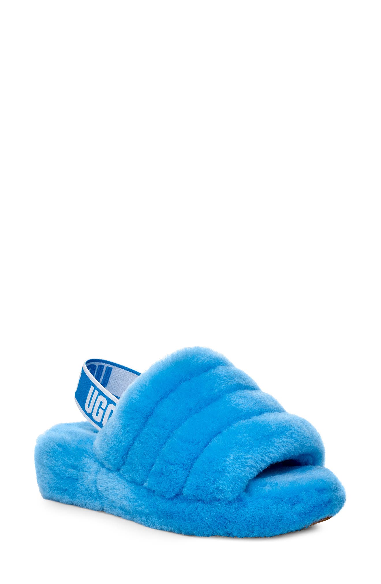 Fluff Yeah Genuine Shearling Slide, Main, color, NEON BLUE