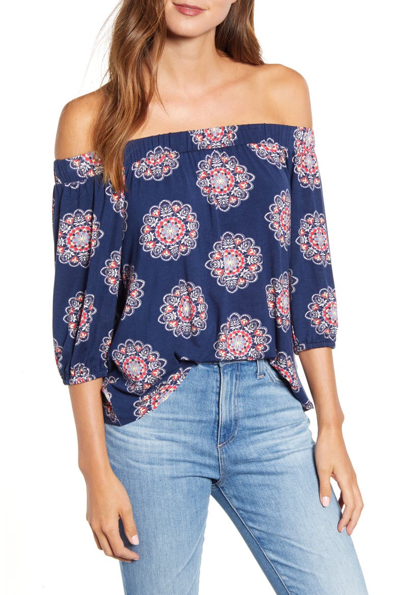 Off the Shoulder Top, Main, color, NAVY/ RED