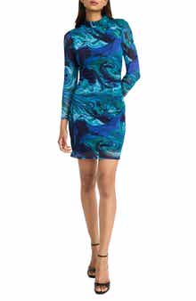 Donna Morgan Long Sleeve Ruched Mesh Minidress