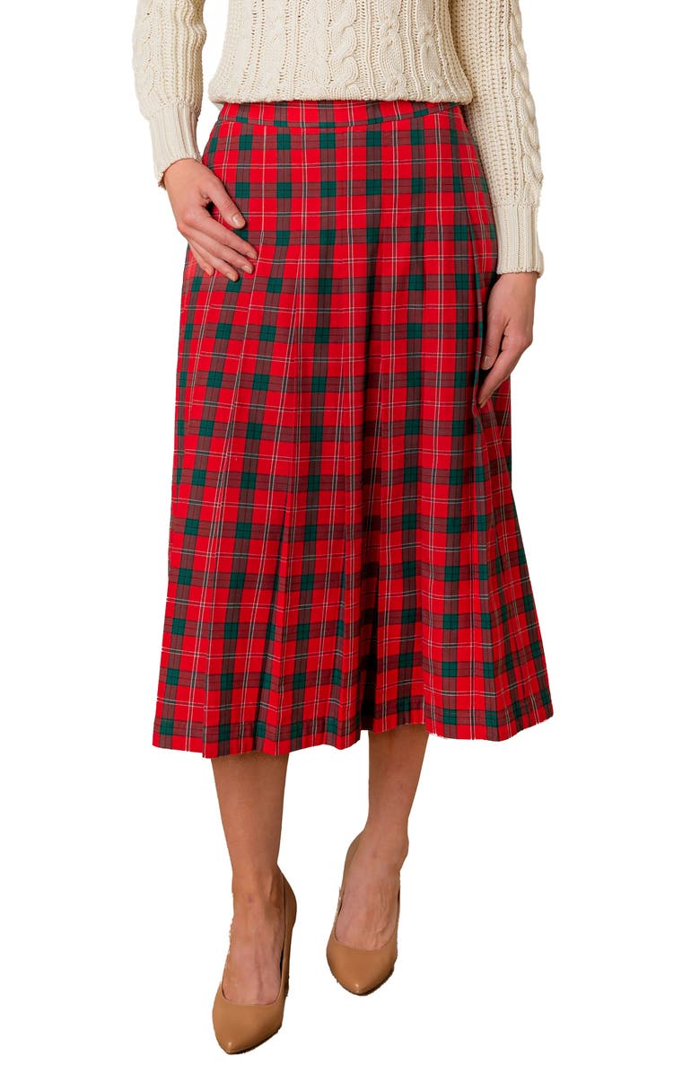 Hope & Henry Organic Pleated Midi Skirt, Main, color, London Plaid