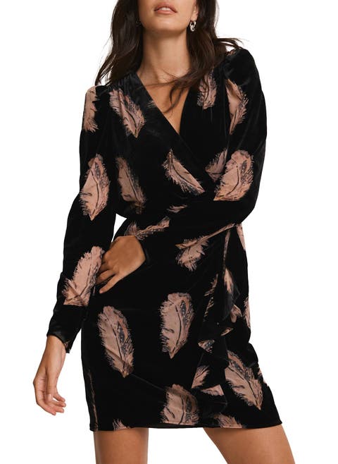 Velvet Feather Print Mini Dress