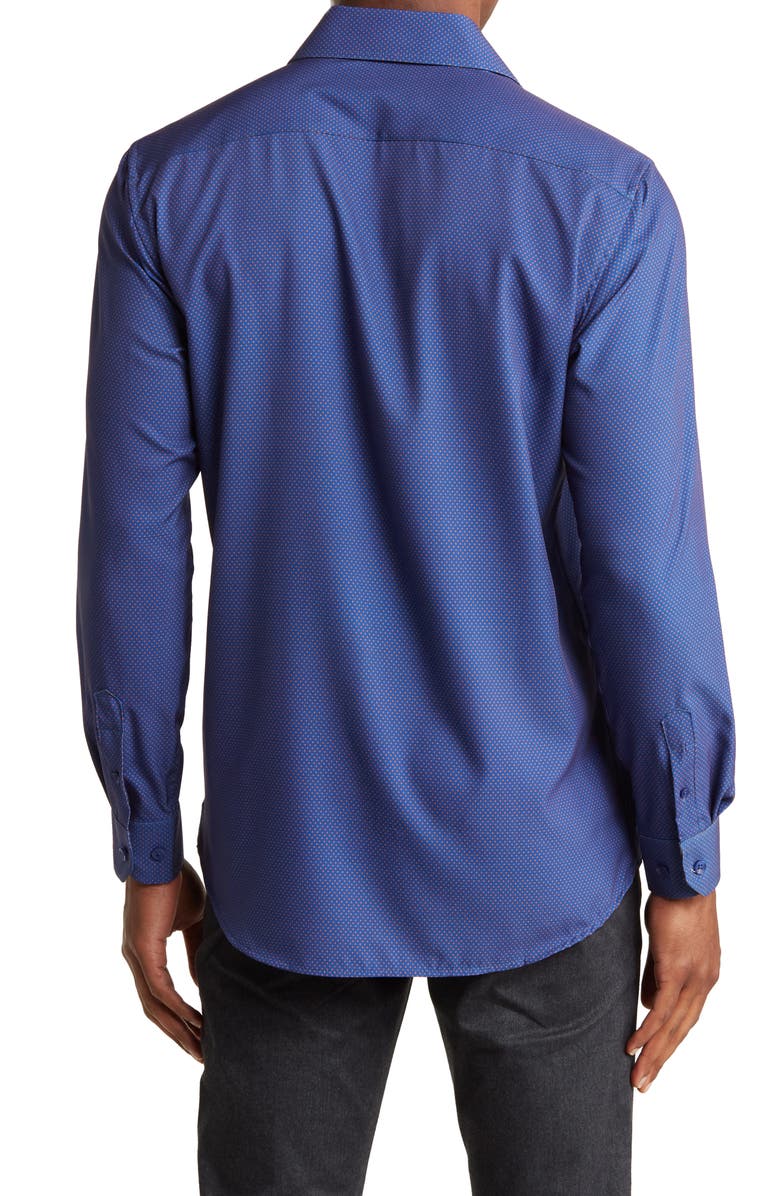 Azaro Uomo Slim Fit Geometric Print Performance Dress Shirt, Alternate, color, Navy