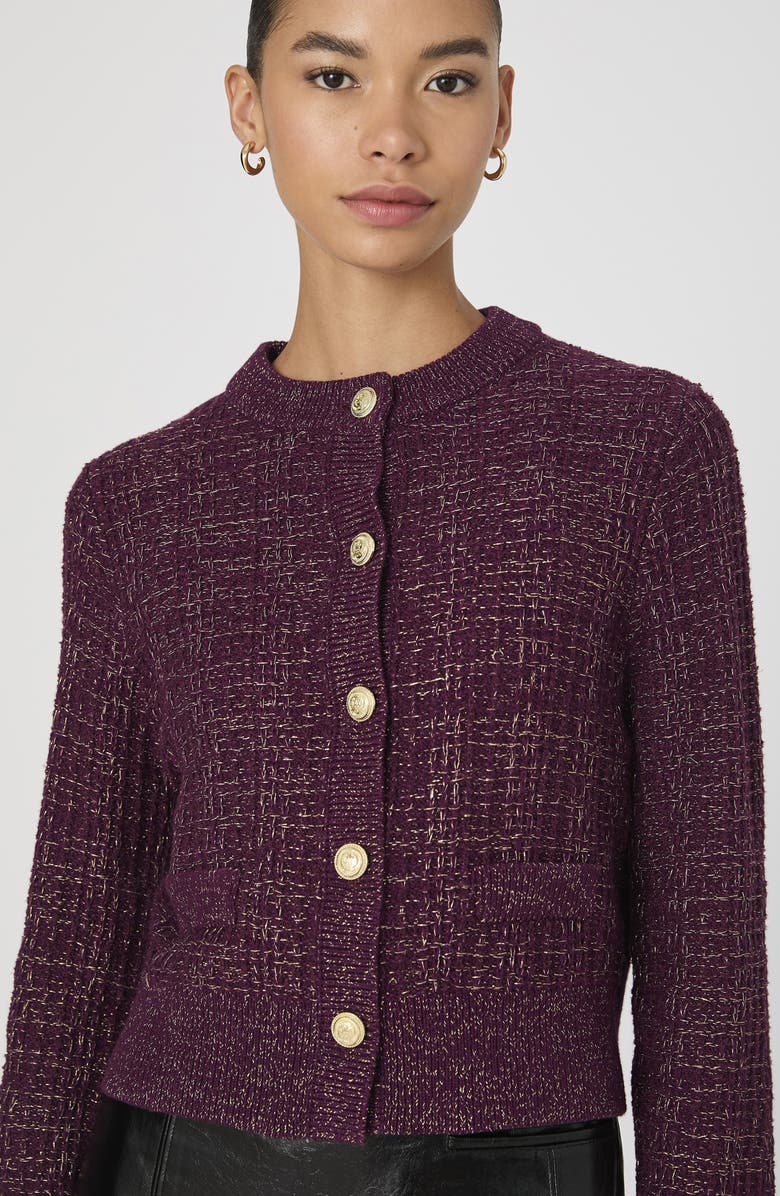 French Connection Metallic Cotton Blend Cardigan, Alternate, color, Burgundy-Gold