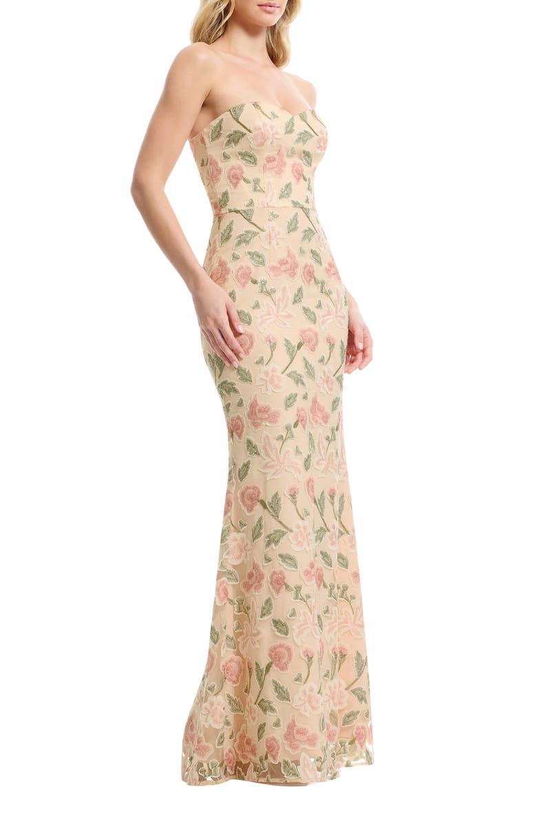 Dress the Population Sheridan Floral Appliqué Strapless Column Dress, Alternate, color, 