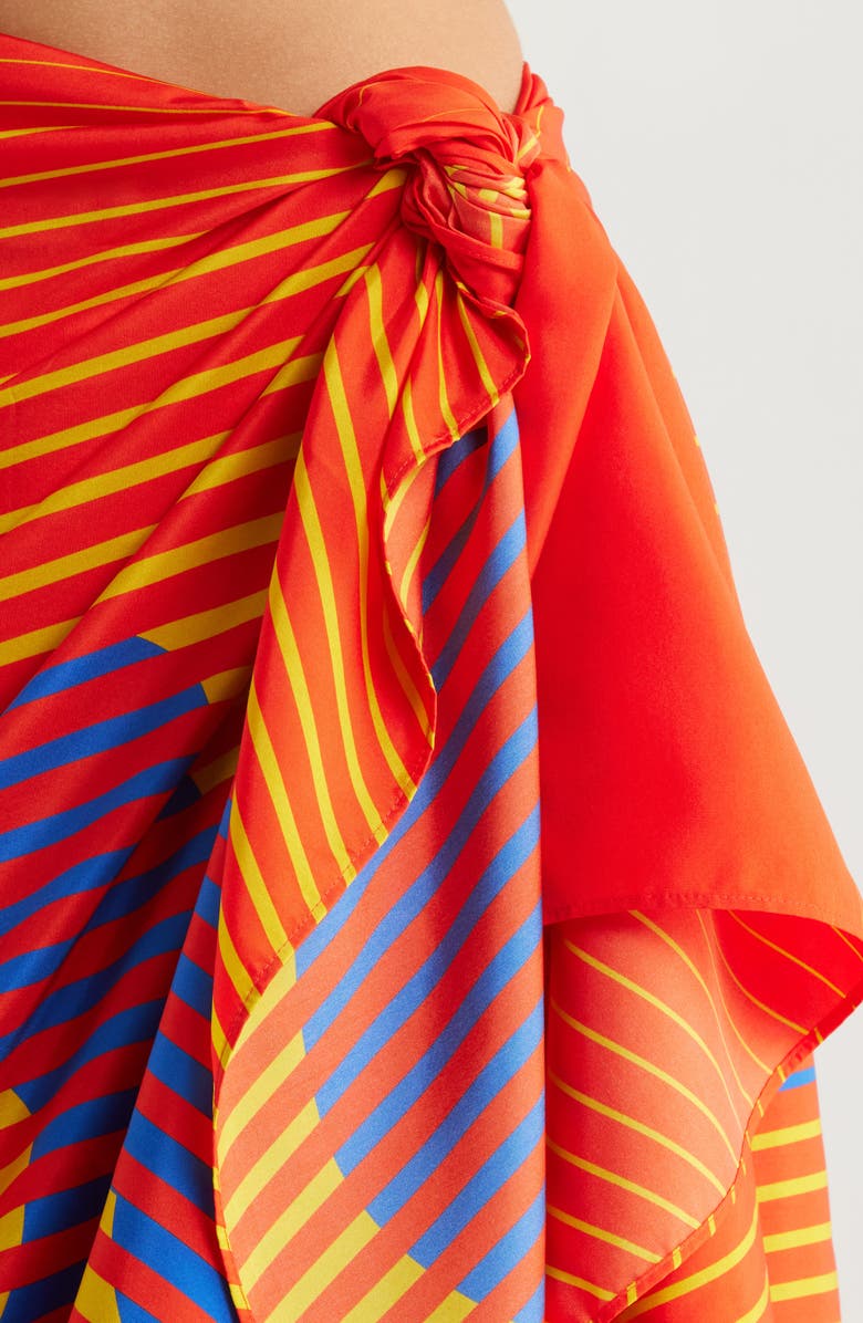 Lack of Color Color Print Long Scarf, Alternate, color, Silk Red