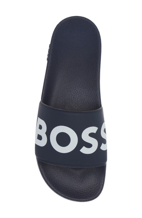 Hugo Boss Italian-made Slides With Raised Logo In Blue