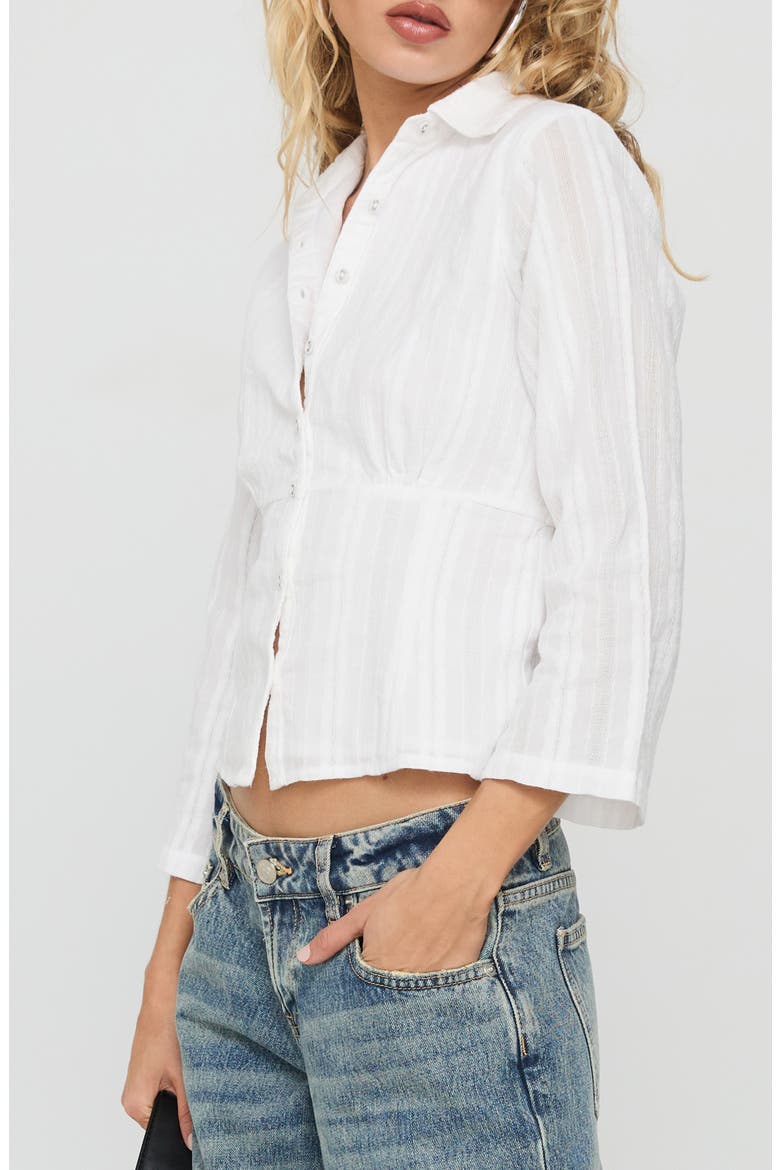 Taelynn Textured Crop Organic Cotton Button-Up Shirt, Alternate, color, WHITE