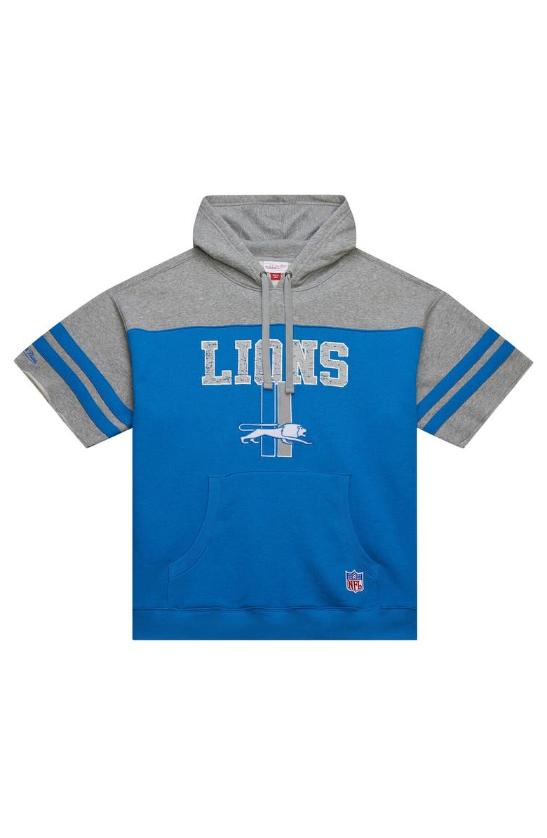 Mitchell 
Ness Men
s Mitchell 
Ness Blue Detroit Lions  Off Field Vintage Logo Short Sleeve Pullover Hoodie, Main, color, Blue