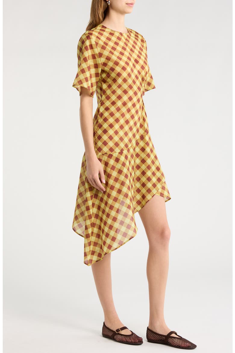 Harmony Gingham Asymmetric Dress, Alternate, color, CHOCOLATE MULTI
