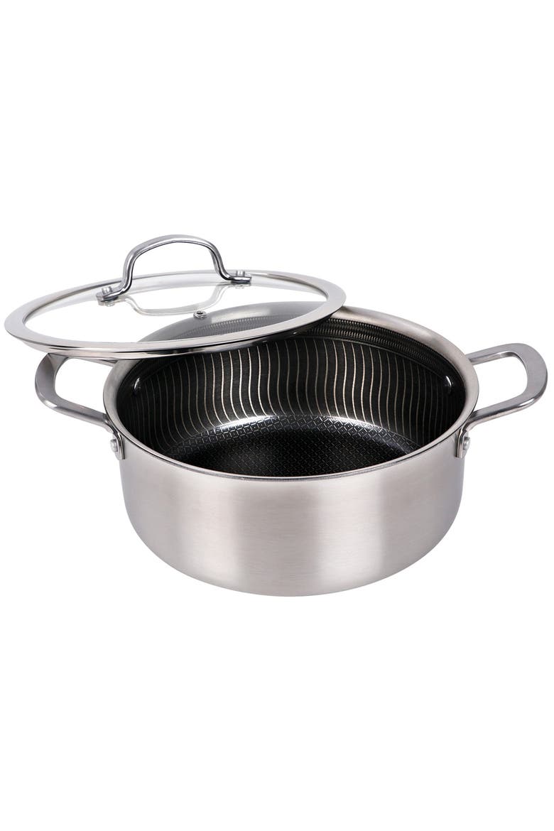 5 Quart NonStick Stainless Steel Dutch Oven w/Glass Lid, Main, color, Silver