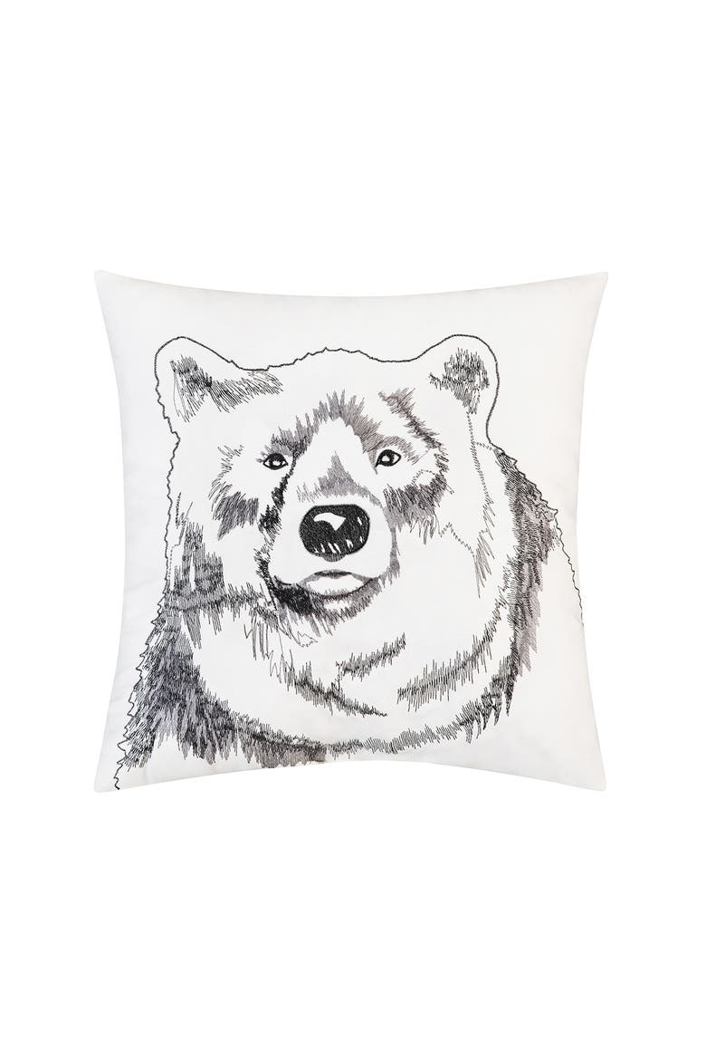 Bear Portrait Indoor/Outdoor Embroidered Accent Throw Pillow 18" x 18", Main, color, Brown