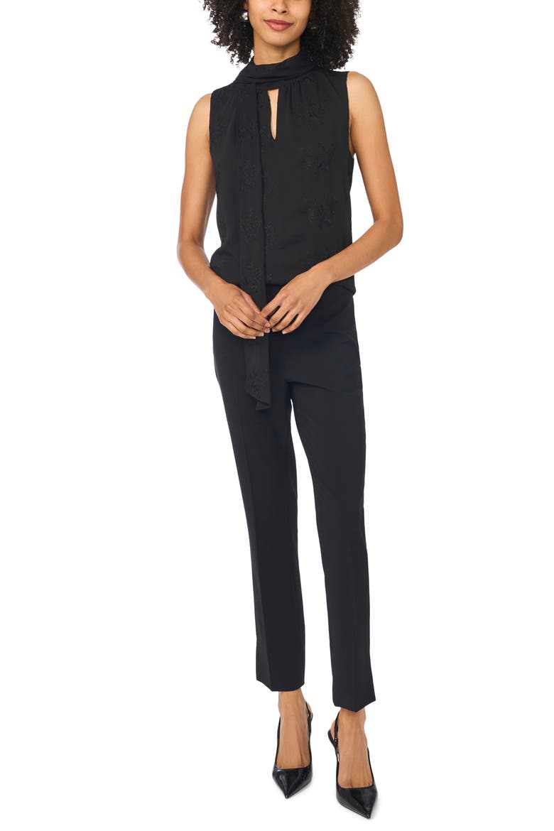 Embroidered Scarf Neck Halter Tank, Alternate, color, RICH BLACK