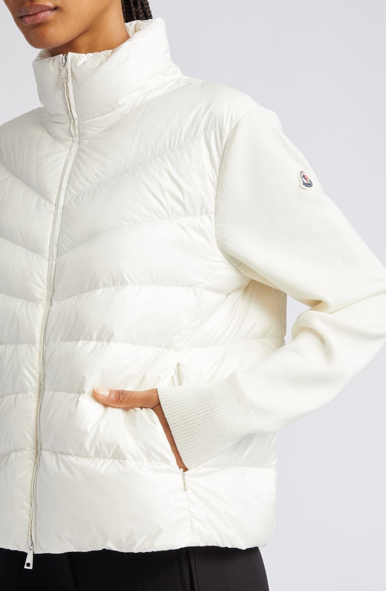 Moncler Quilted Nylon & Wool Knit Cardigan, Alternate, color, White