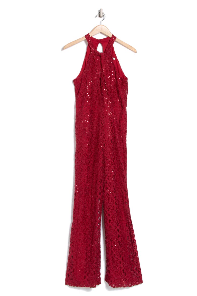 Halter Twist Neck Jumpsuit, Alternate, color, CRIMSON