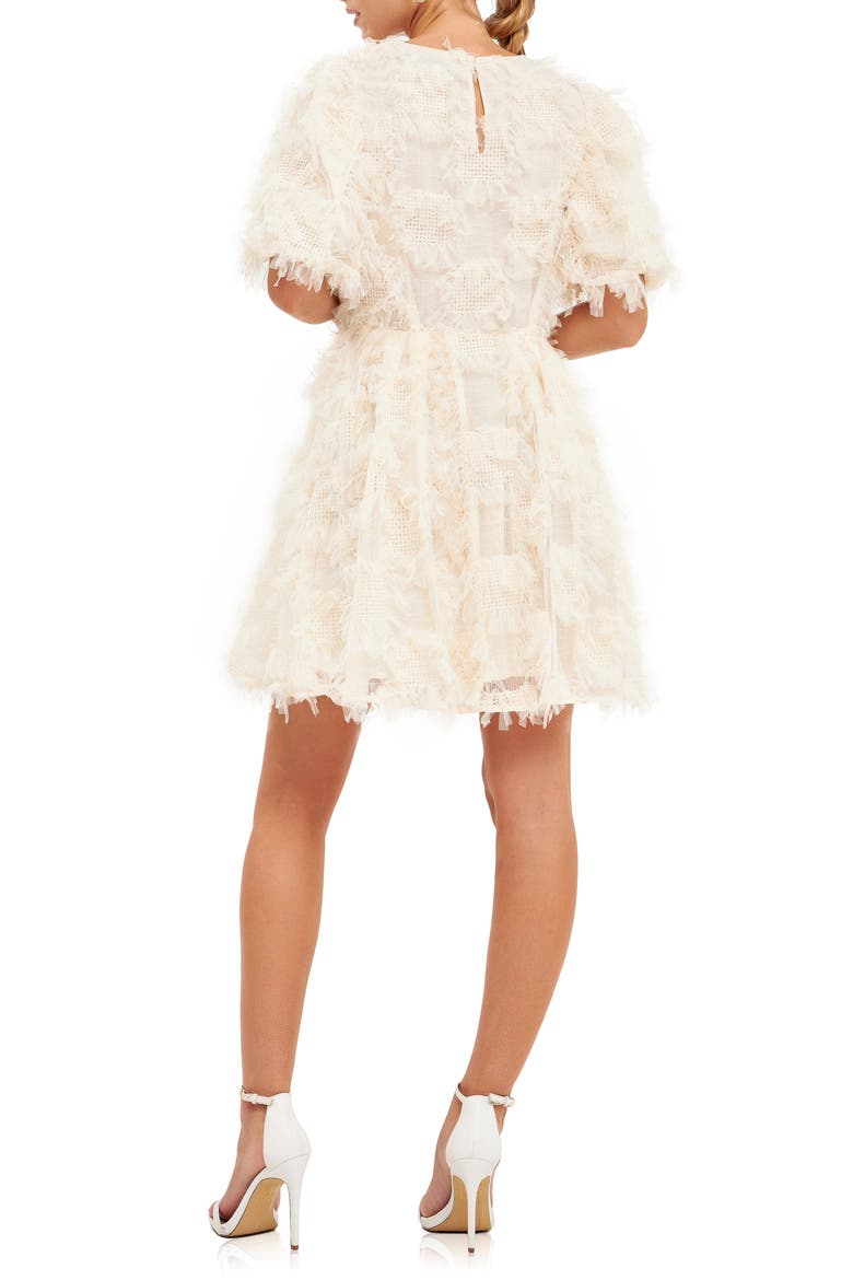 Feathered Mesh Puff Sleeve Minidress, Alternate, color, CREAM