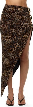 Naked Wardrobe Print Asymmetrical Cutout Midi Skirt