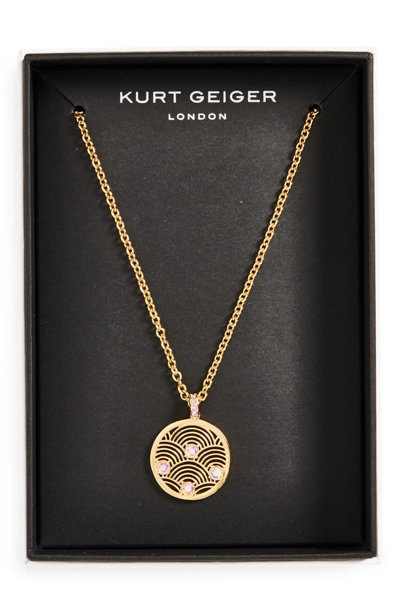 Kurt Geiger London Southbank Rainbow Round Pendant Necklace, Main, color, Crystal Abalone
