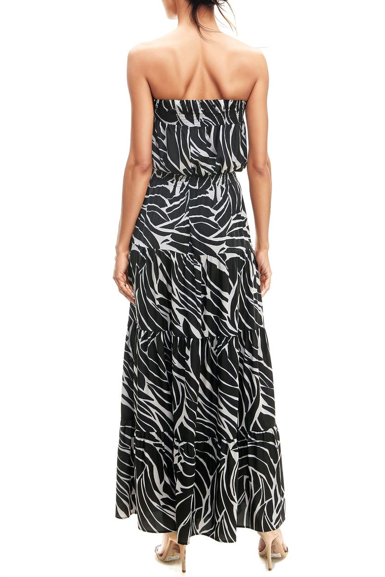 Print Strapless Maxi Dress, Alternate, color, BLACK/ TAN