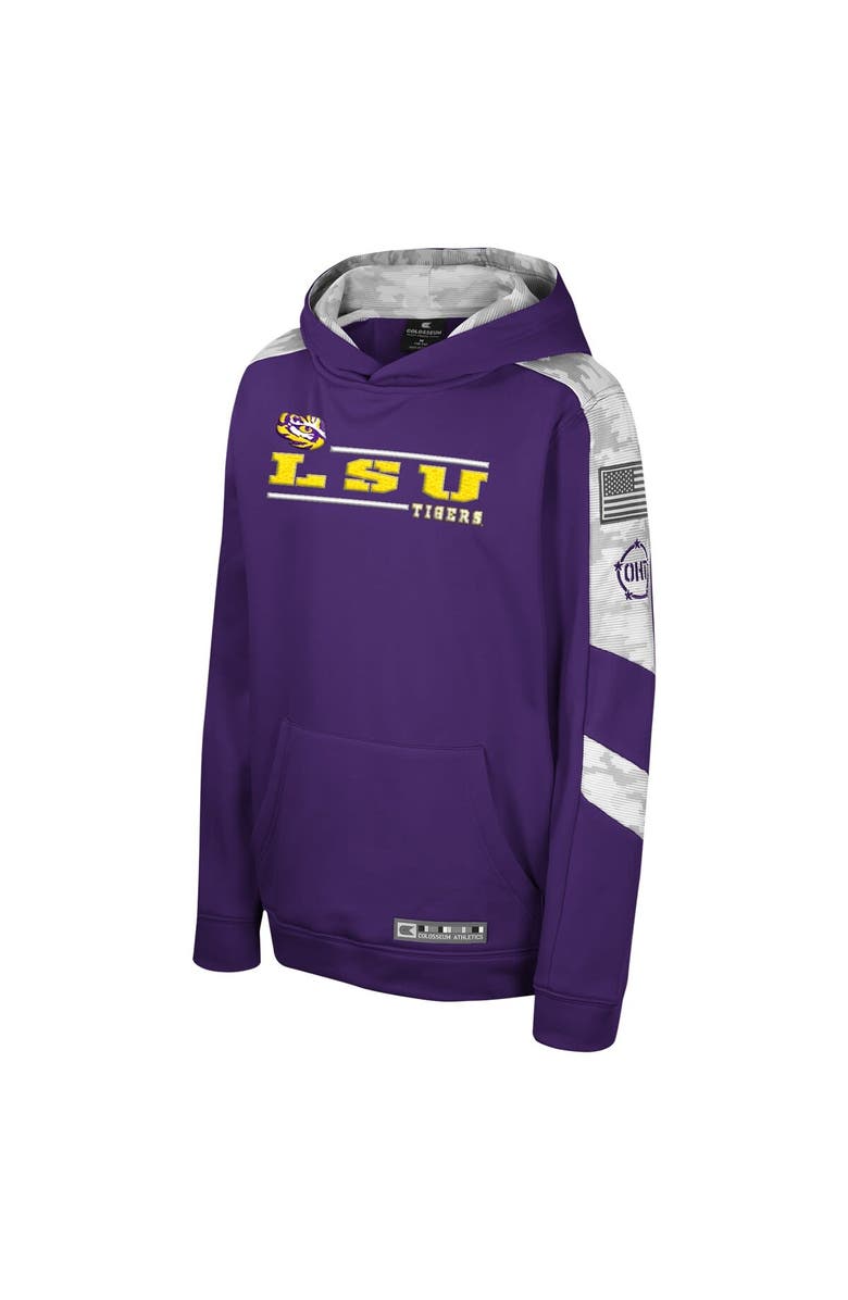 COLOSSEUM Youth Colosseum Purple LSU Tigers OHT Military Appreciation Cyclone Digital Camo Pullover Hoodie, Alternate, color,
