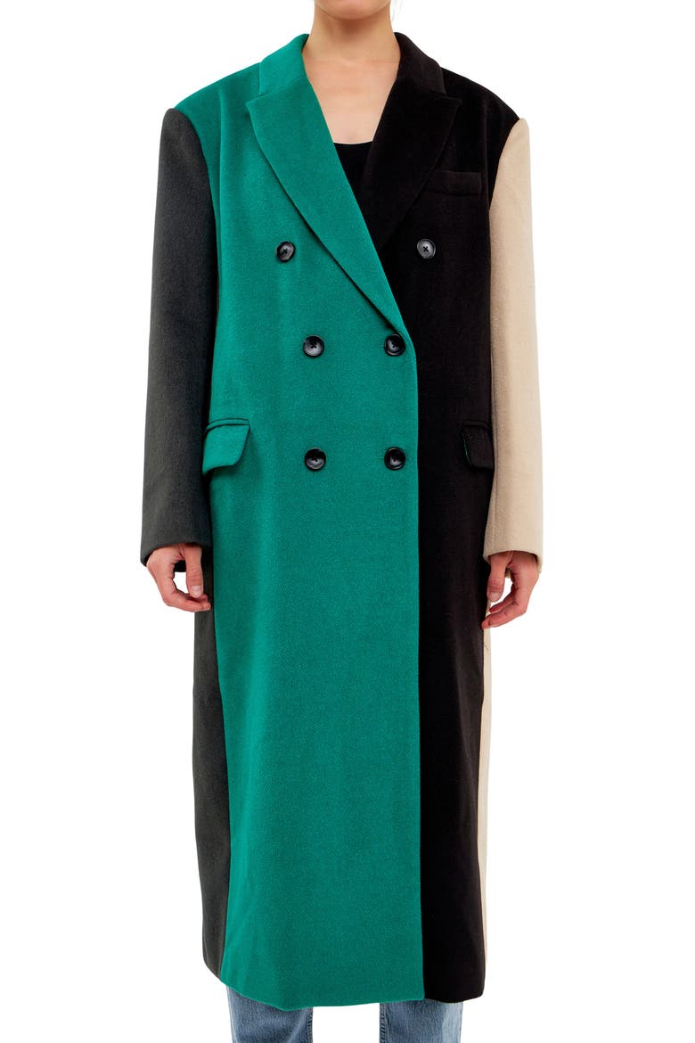 Colorblock Trench Coat, Alternate, color, GREEN MULTI