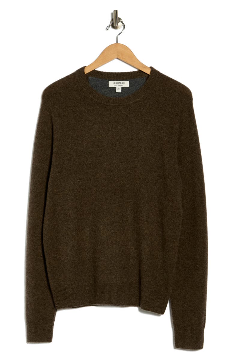 Nordstrom Cashmere Crewneck Sweater, Alternate, color, Brown Desert Heather