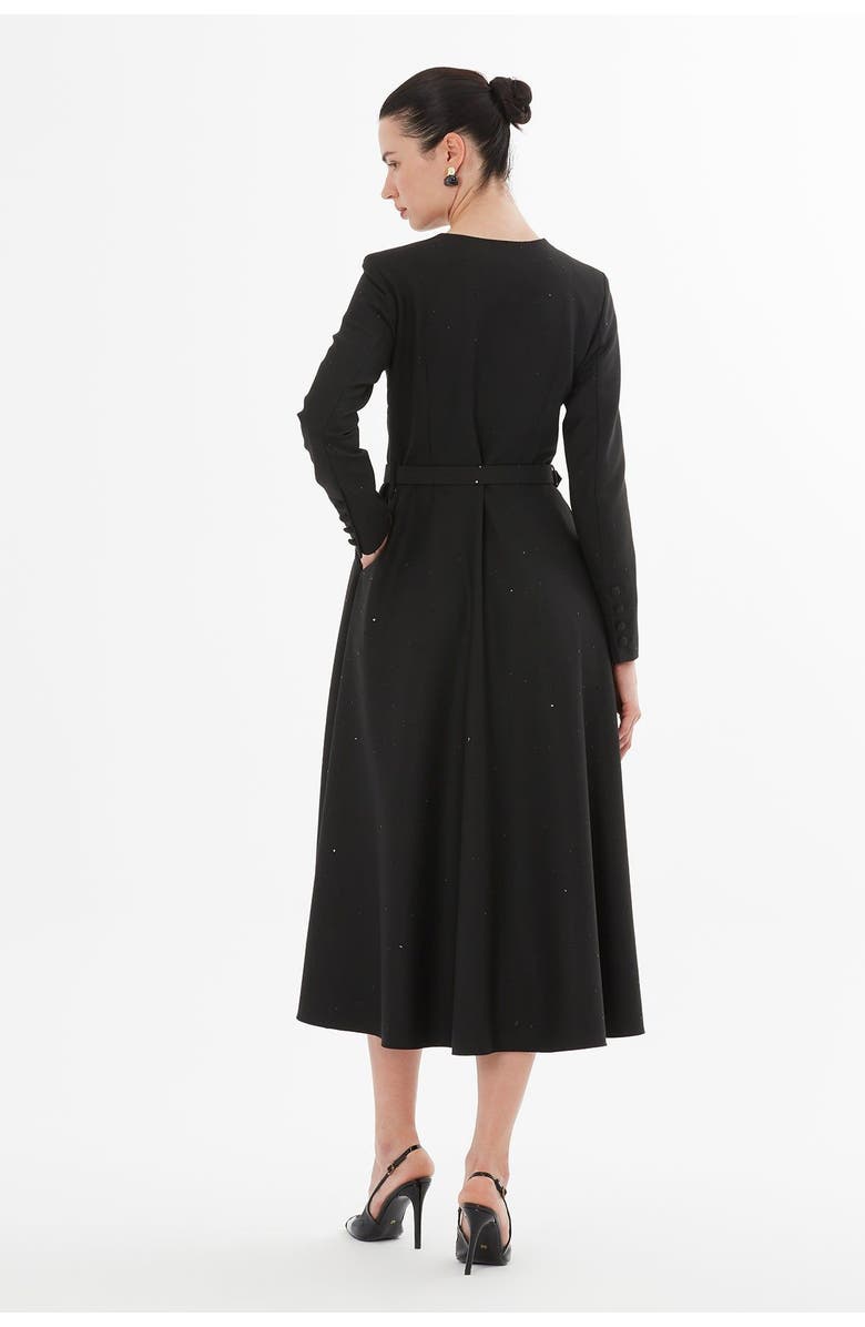 Gizia Buttoned Midi Dress with Brooch, Alternate, color, Black