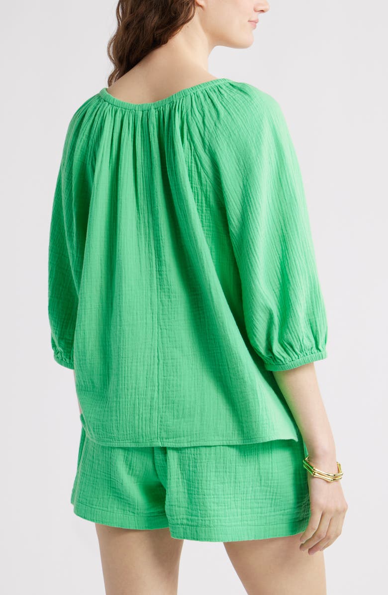 Caslon<sup>®</sup> Gathered Elbow Sleeve Gauze Top, Alternate, color, Green Celtic