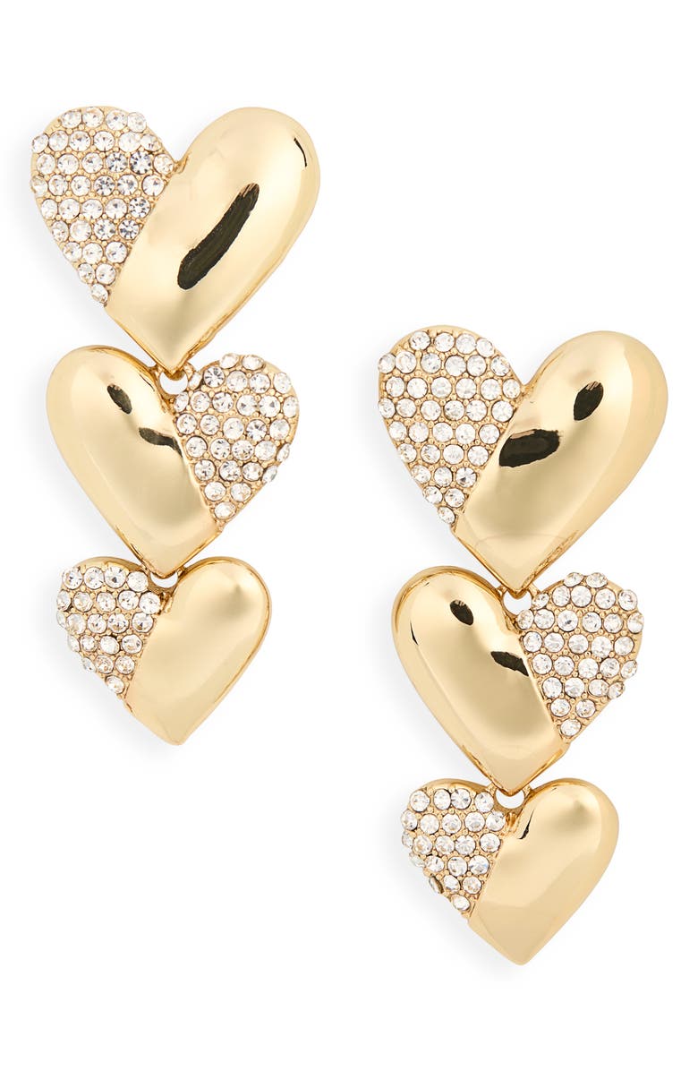 BaubleBar Pavé Three Heart Drop Earrings, Main, color, Gold