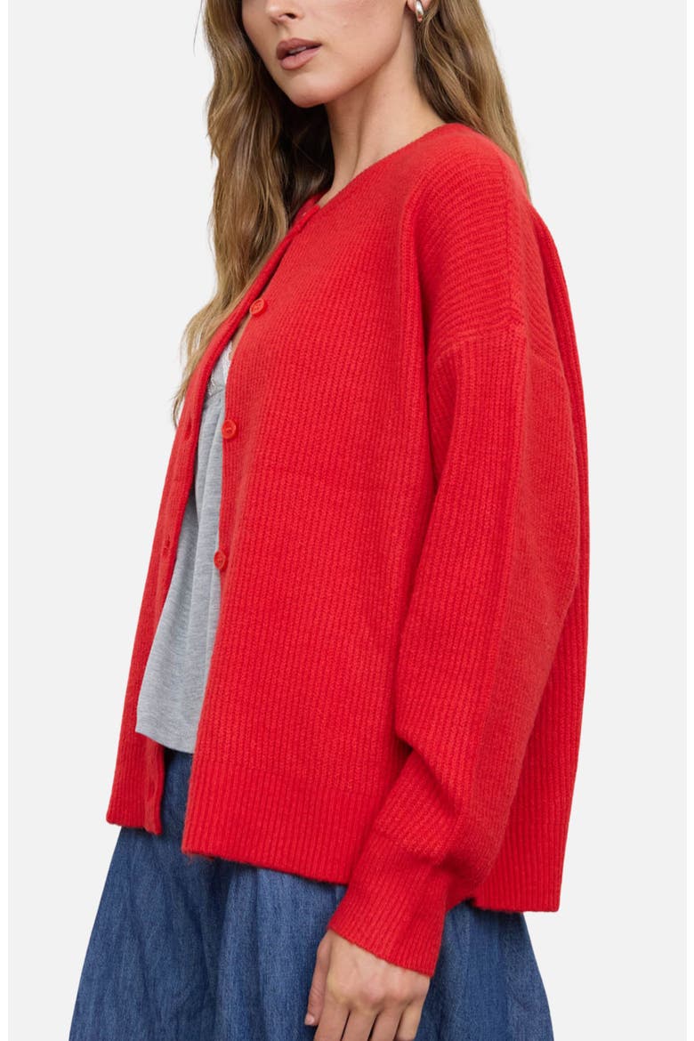 Ribbed Crewneck Cardigan, Alternate, color, RED