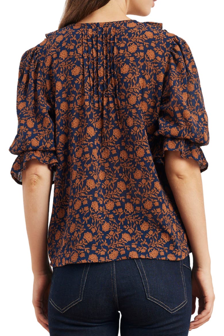 Chloe Cotton Ruffle Shirt, Alternate, color, Navy Batik