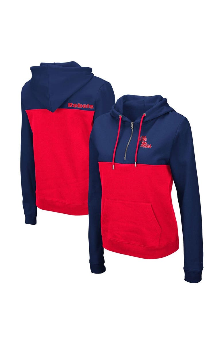 COLOSSEUM Women's Colosseum Navy/Red Ole Miss Rebels Aidan Lightweight Half-Zip Hoodie, Main, color, 