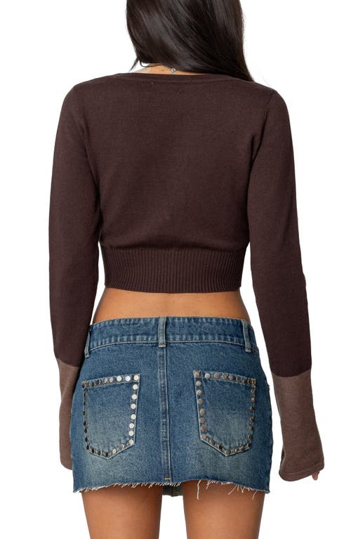 Shop Edikted Colorblock Crop Cardigan In Brown