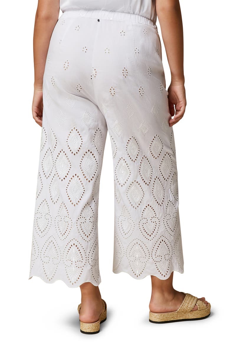 Aggravi Embroidered Wide Leg Linen Pants, Alternate, color, MILK