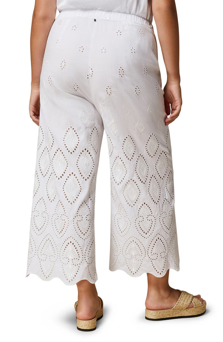 Marina Rinaldi Aggravi Embroidered Wide Leg Linen Pants, Alternate, color,