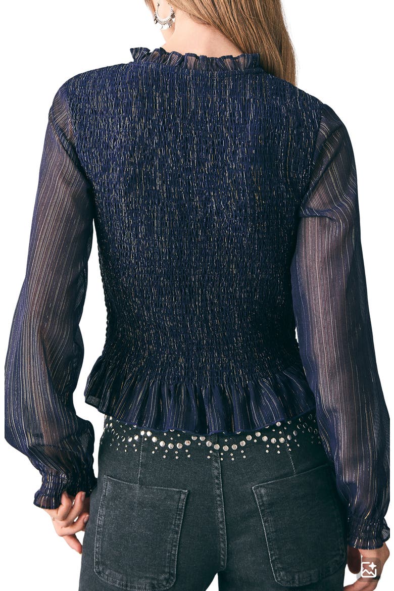 Metallic Stripe Smocked Top, Alternate, color, NAVY