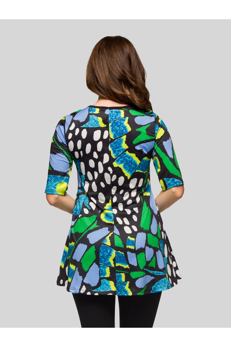 Blue Butterfly Print Elbow Sleeve Casual Tunic Top, Alternate, color, Green Multi