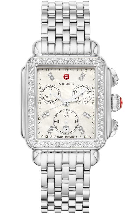 Deco Diamond Chronograph Bracelet Watch, 33mm