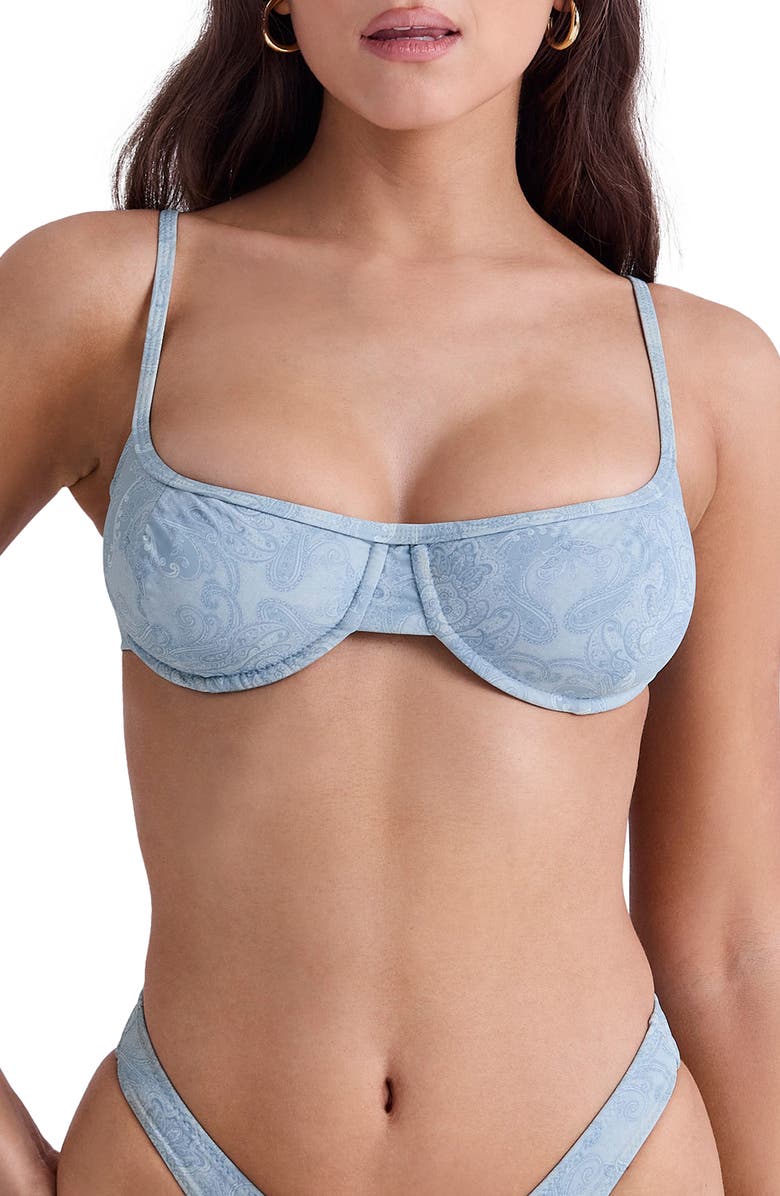 HOUSE OF CB Antibes F-Cup Underwire Bikini Top, Main, color, Blue Paisley