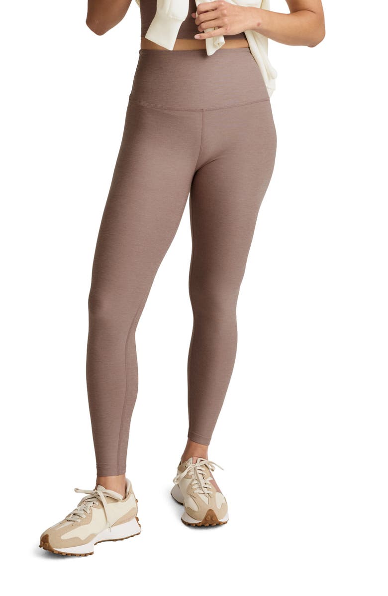 Beyond Yoga Caught in the Midi High Waist Leggings, Main, color, Rosey Taupe Heather
