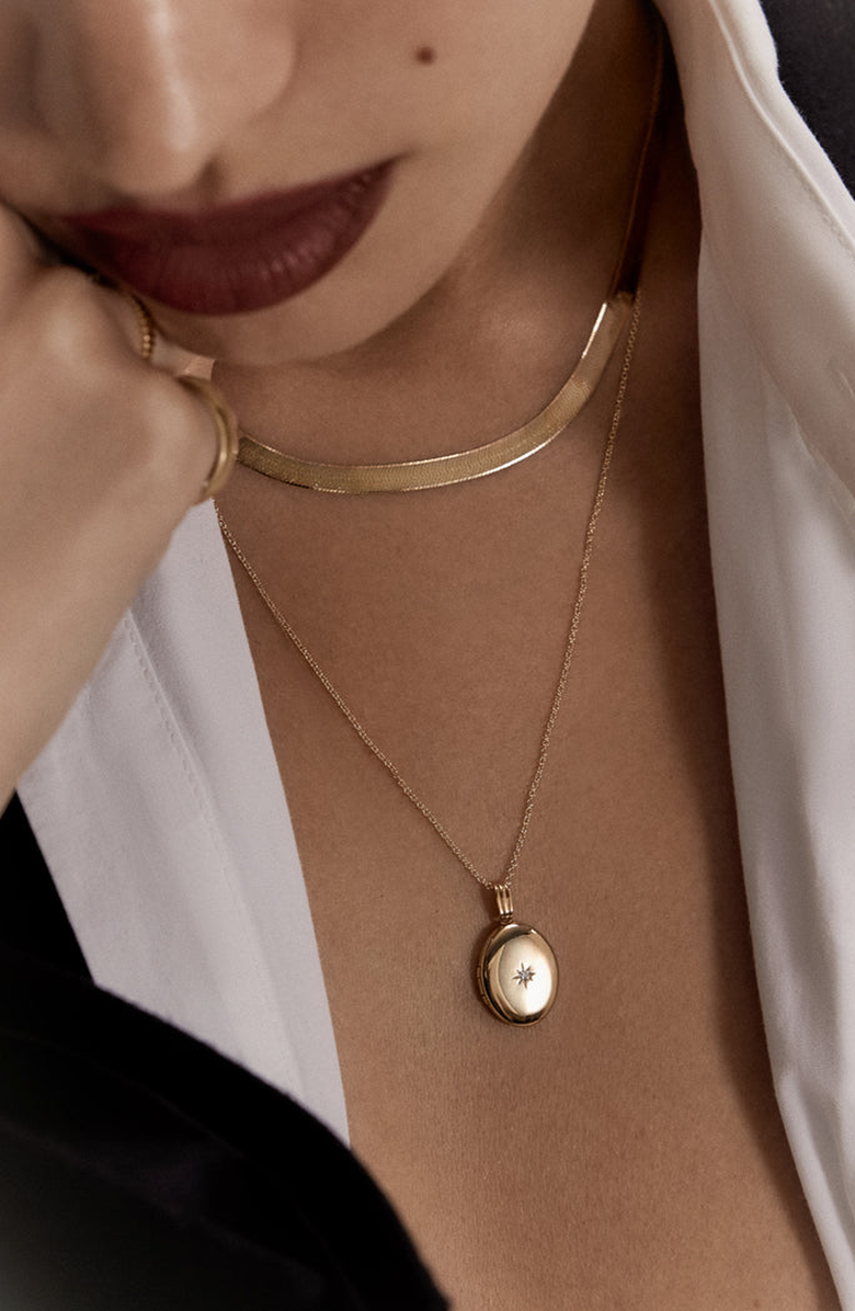 Kinn Maison Oval Locket Necklace Diamond, Alternate, color, Gold - Micro Rolo Chain