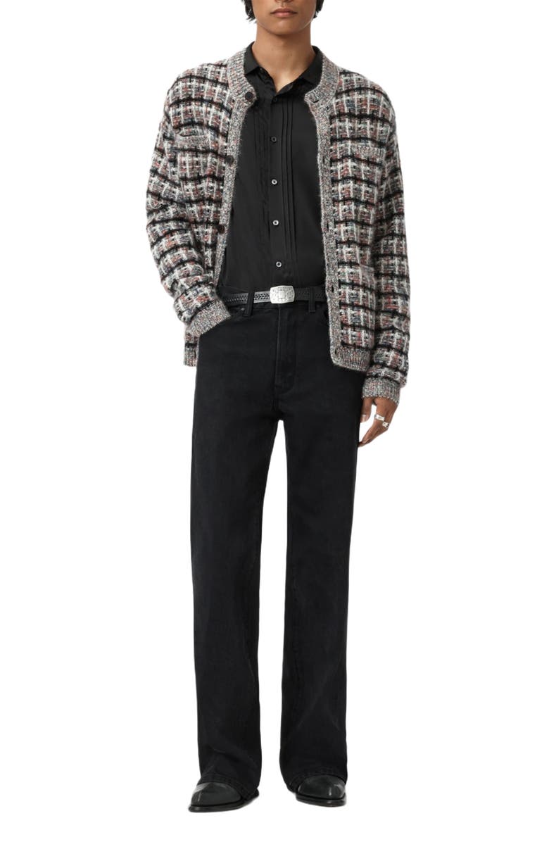 John Varvatos Geometric Pattern Wool & Cashmere Cardigan, Alternate, color, Smoked Pearl Grey