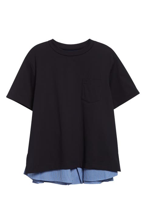 Tシャツ・カットソー SACAI Cotton t-shirt with nylon insert Blu Cotton t-shirt with nylon inserts SACAI - Nugnes1920