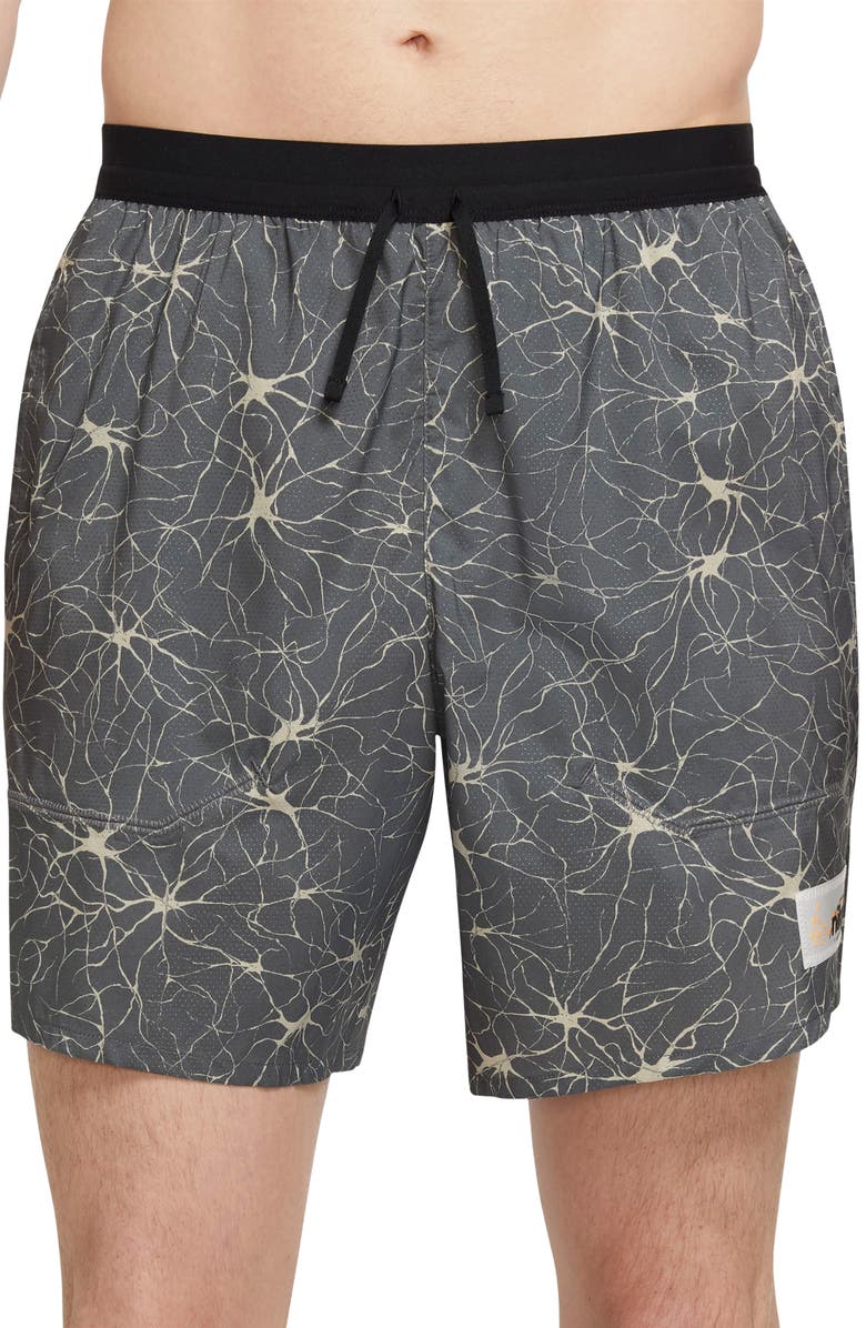 Nike Stride Water Repellent Mesh Running Shorts, Main, color, Iron Grey/ Peach Cream