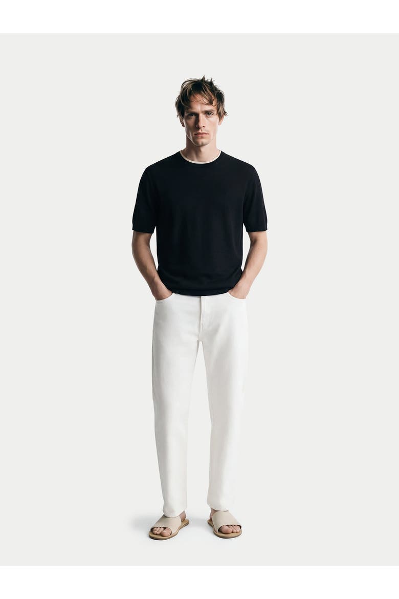 Cashmere Silk Double-Collar T-Shirt, Alternate, color, black