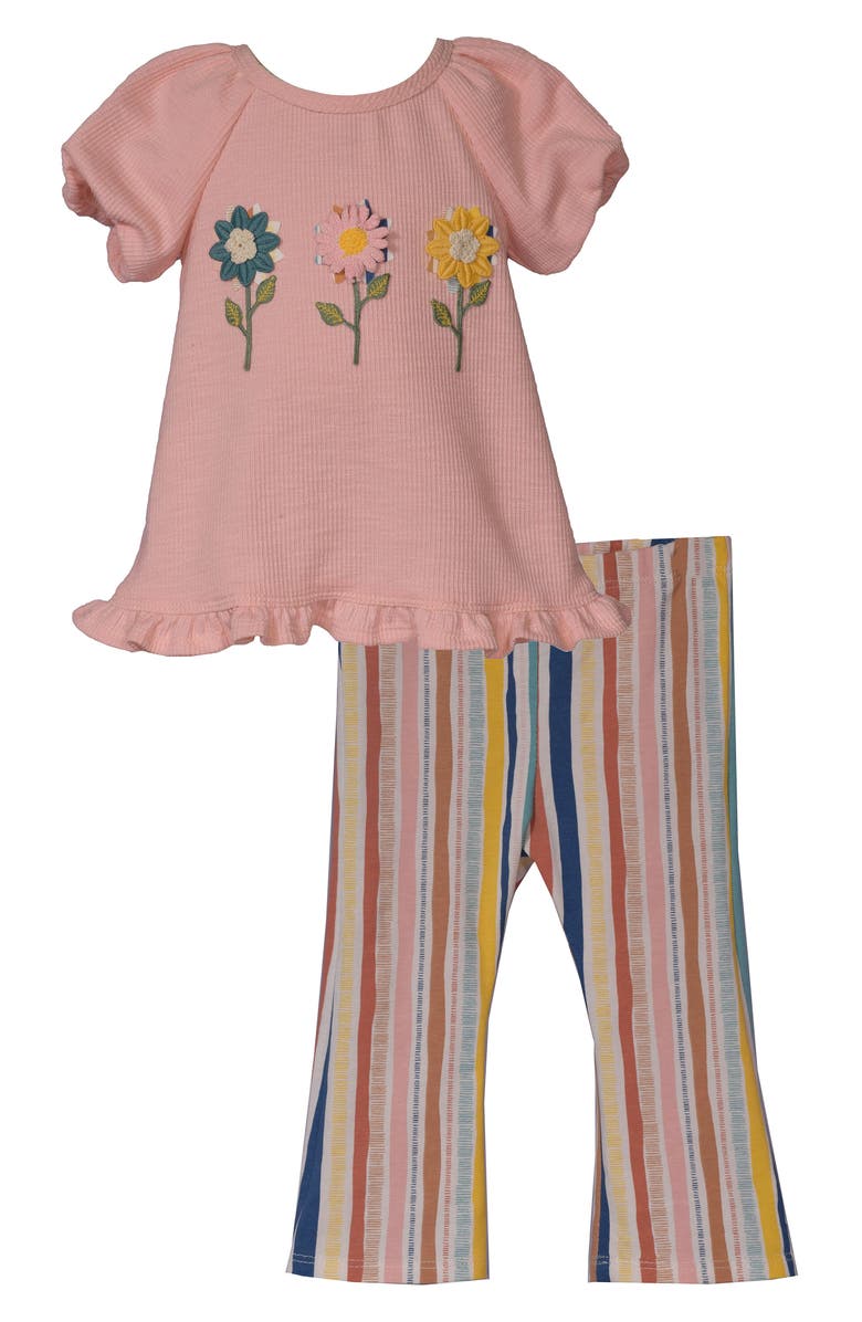 Iris & Ivy 3D Floral Top & Stripe Pants Set, Main, color, Peach