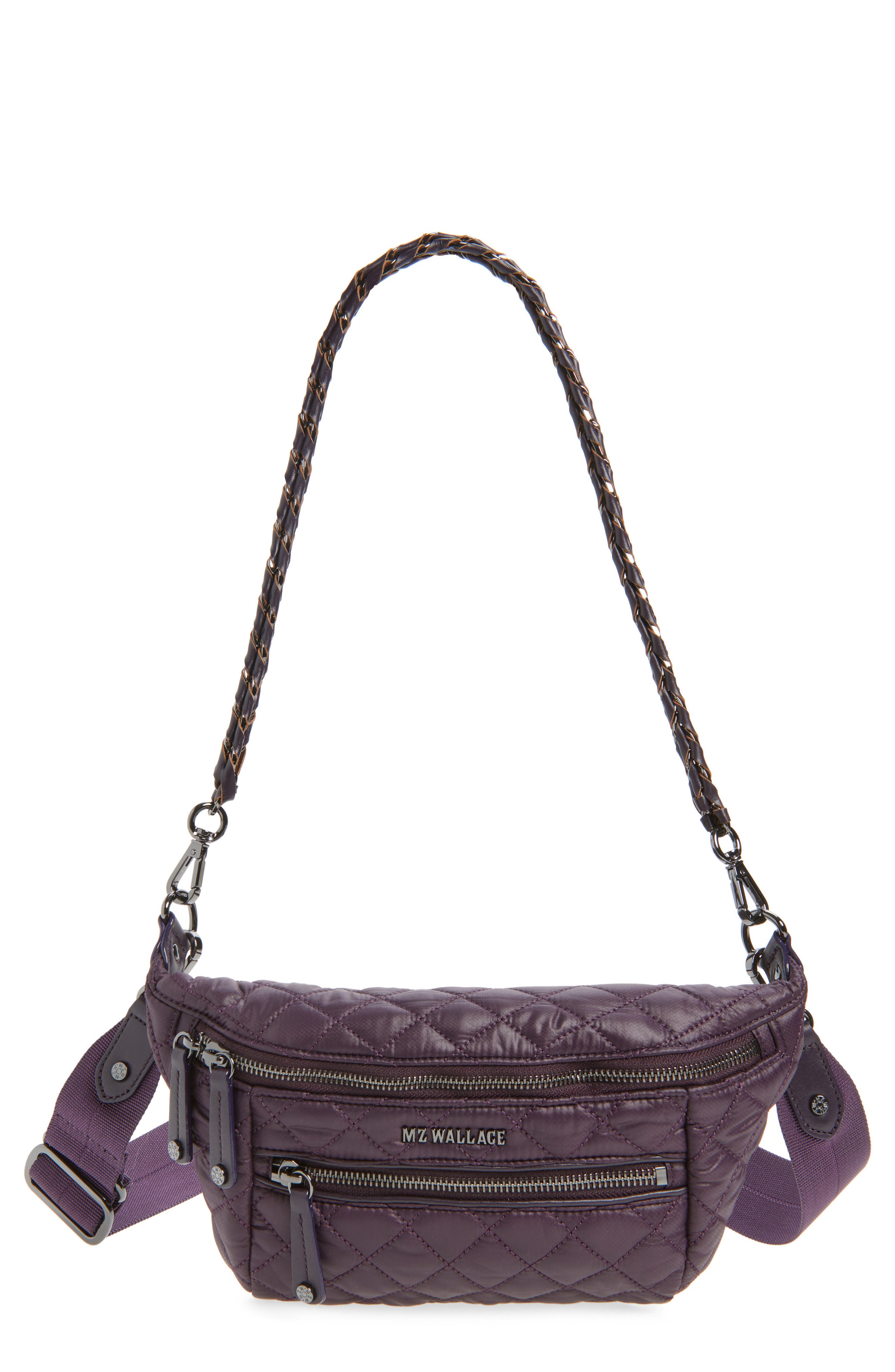 MZ Wallace Small Crosby Quilted Nylon Convertible Sling Bag, Main, color, Raisin