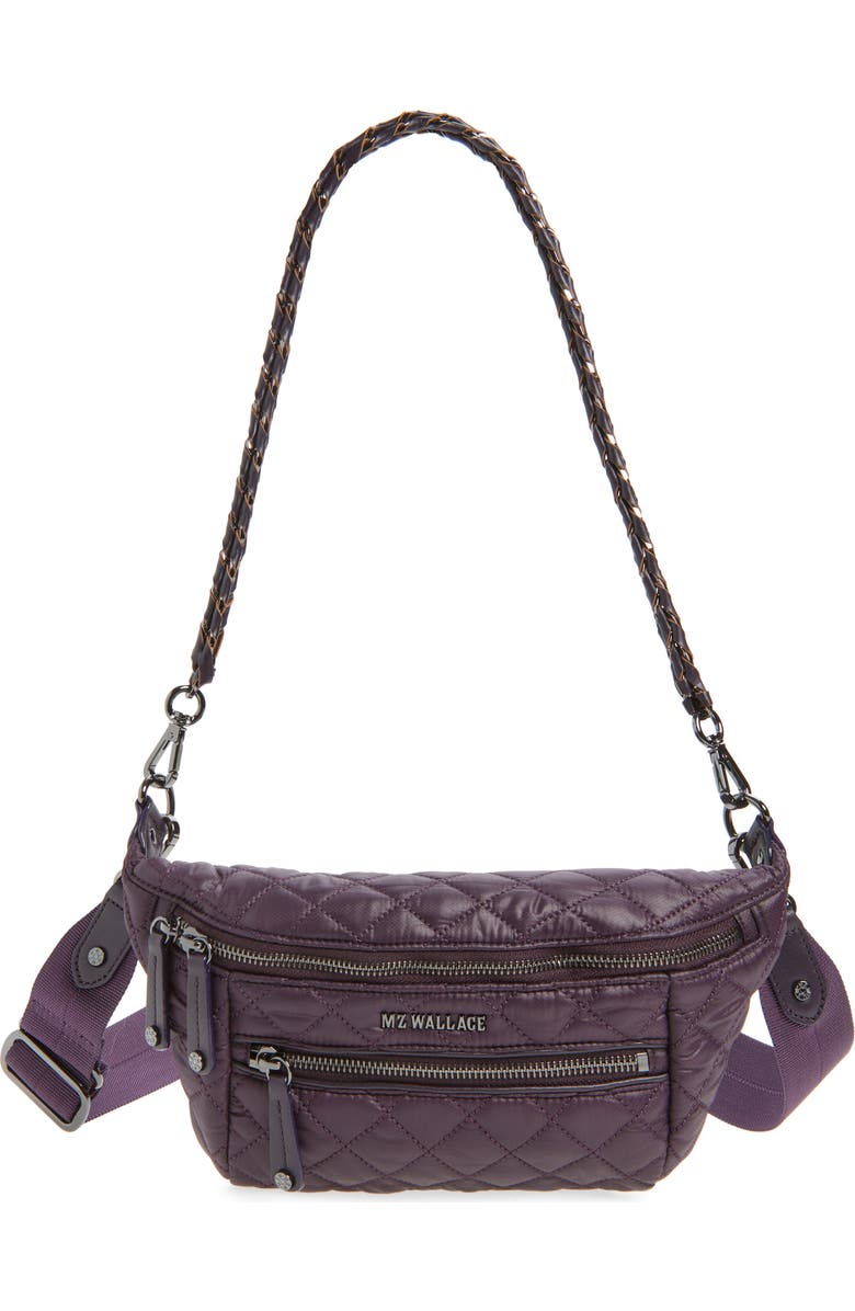 MZ Wallace Small Crosby Quilted Nylon Convertible Sling Bag, Main, color, Raisin