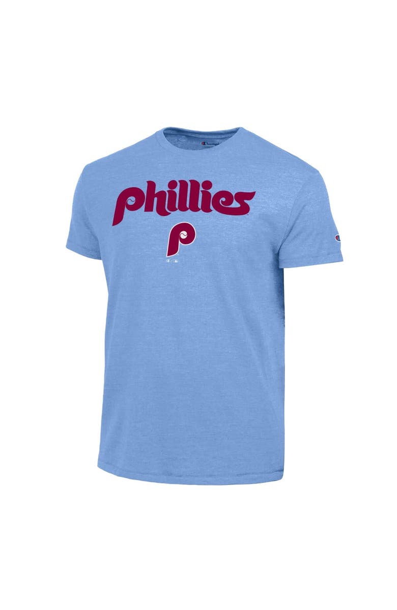 Champion Men's Champion  Light Blue Philadelphia Phillies Cooperstown Wordmark Lockup Tri-Blend T-Shirt, Alternate, color, Light Blue