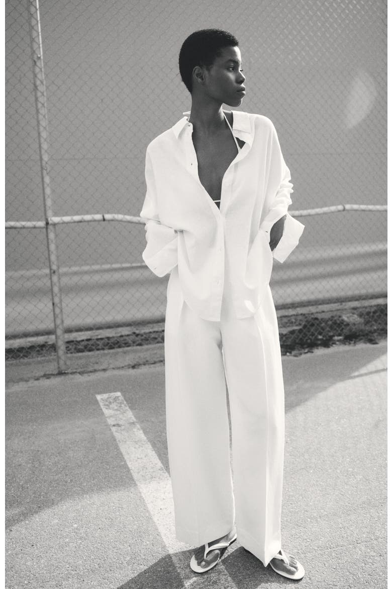 Dolman-sleeved Linen-blend Shirt, Alternate, color, White