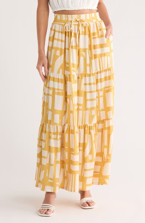Tiered Drawstring Maxi Skirt